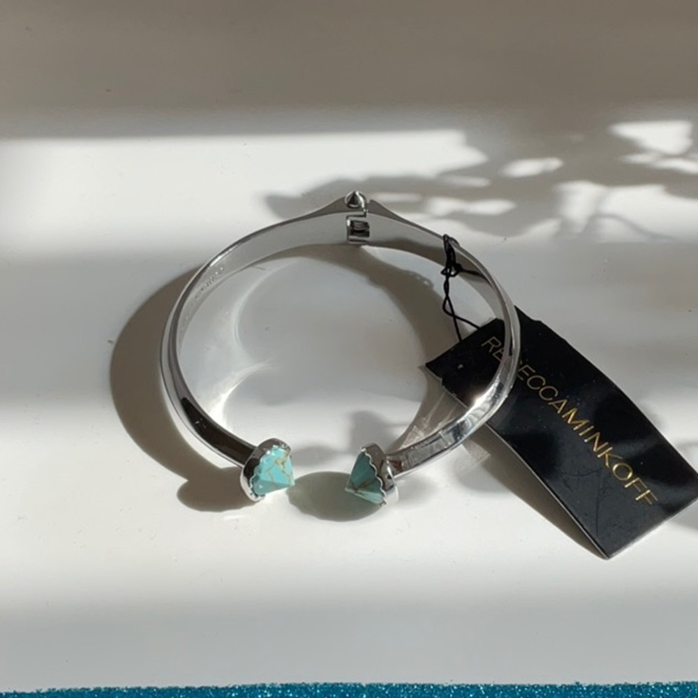 Rebecca Minkoff Silver and Turquoise Color Geometric Bracelet